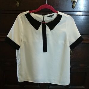 Black and White Faux Collar Blouse